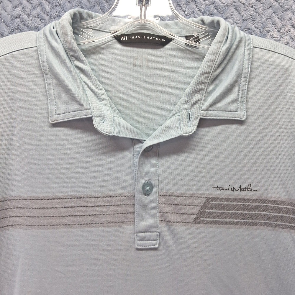 Travis Mathew Mens Light Blue Striped Short Sleeve Golf Polo Shirt Large